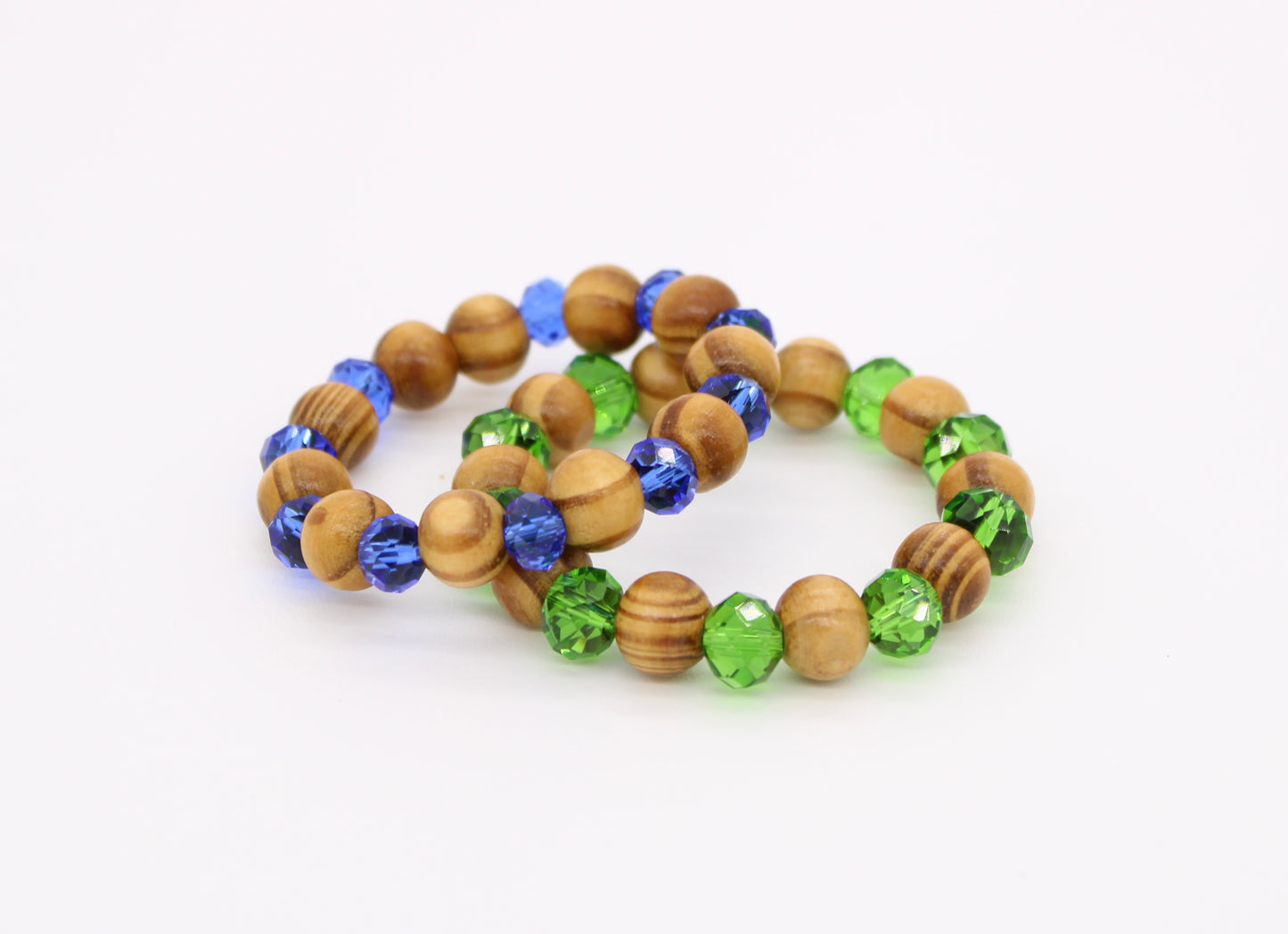 Wood & Blue/Green Crystal Bracelets