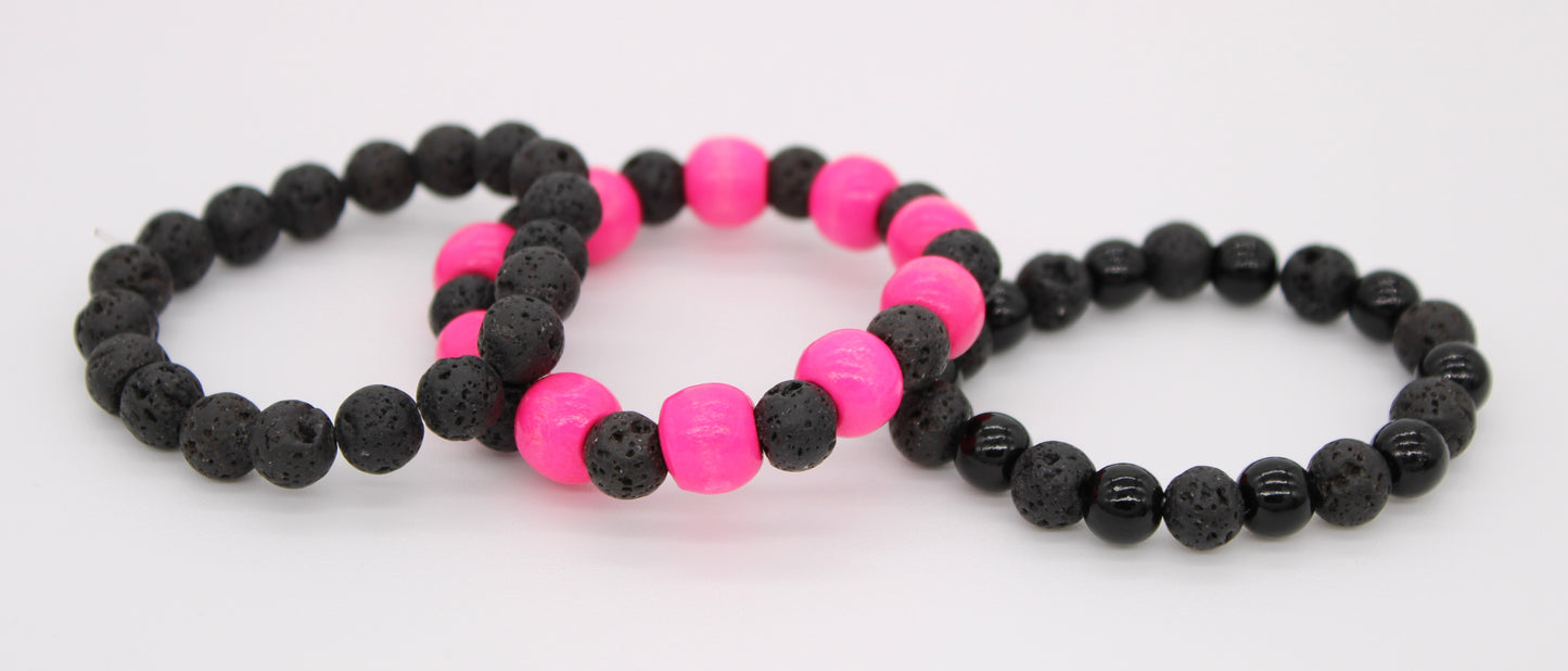 Pink & Black Volcanic Bead Bracelets