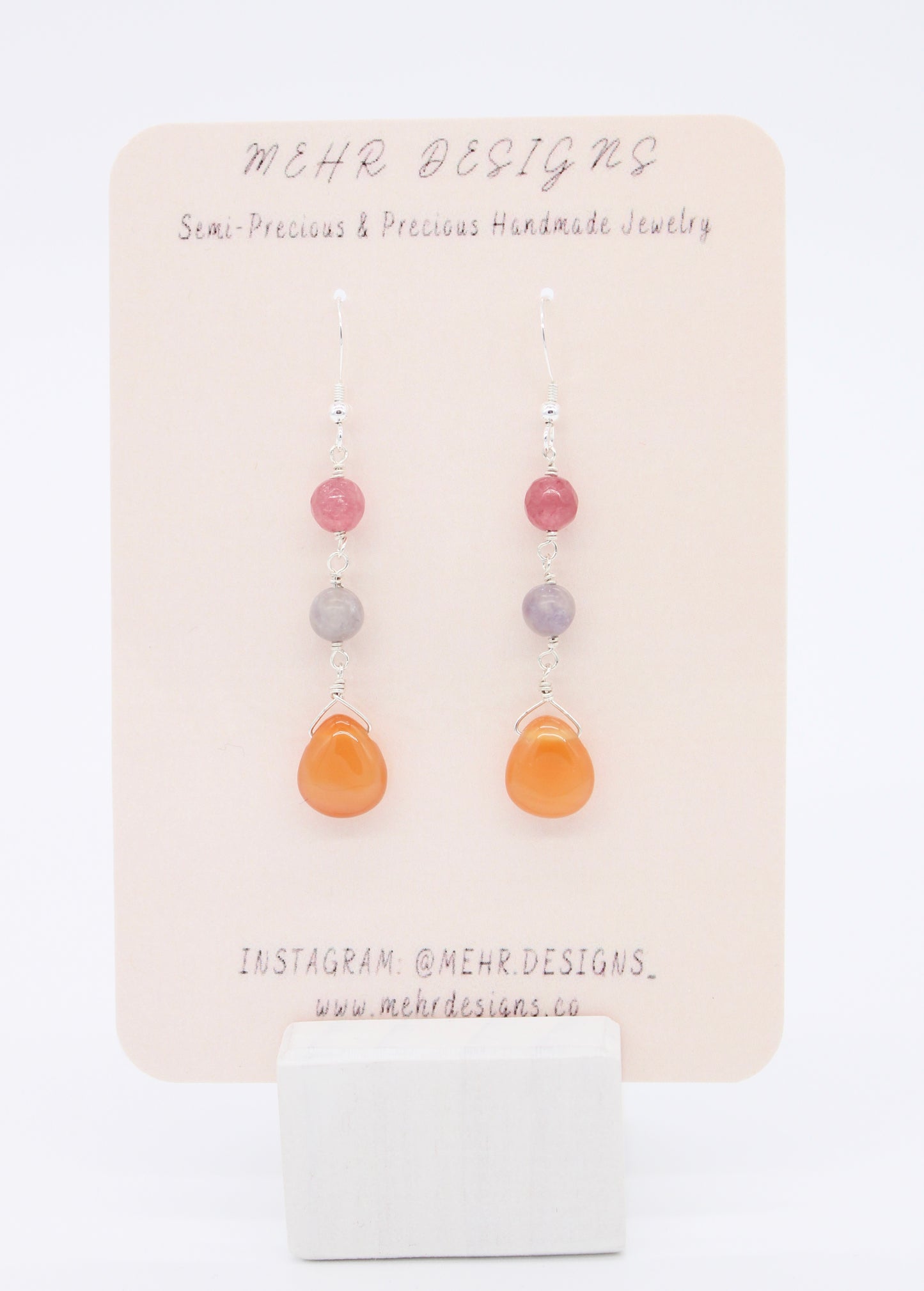 Carnelian & Pink Jade Earrings