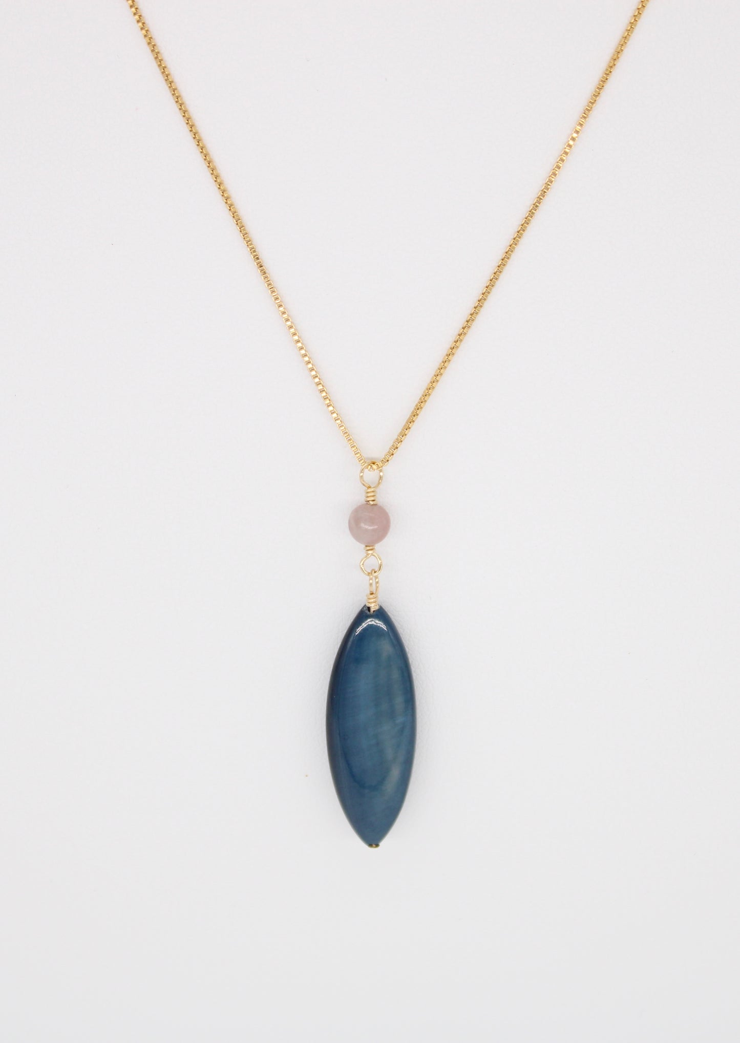 Quartz & Blue Shell Locket Necklace