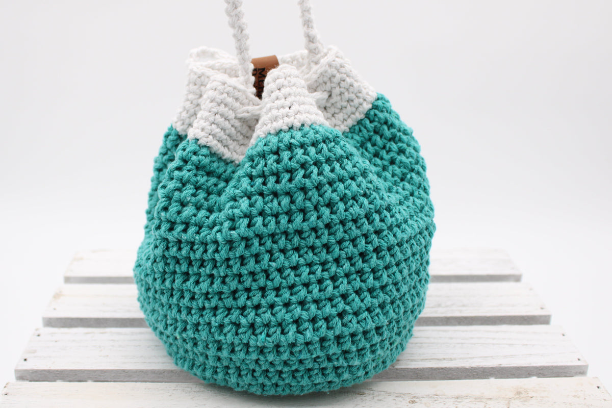 Blue Crochet Drawstring Purse