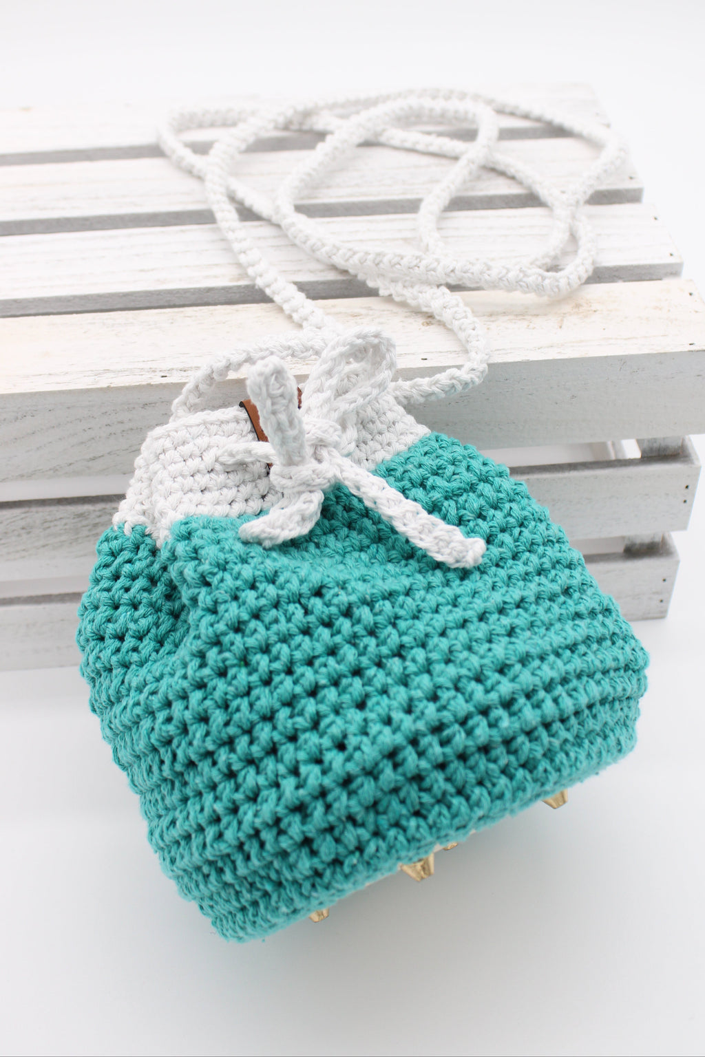 Blue Crochet Drawstring Purse