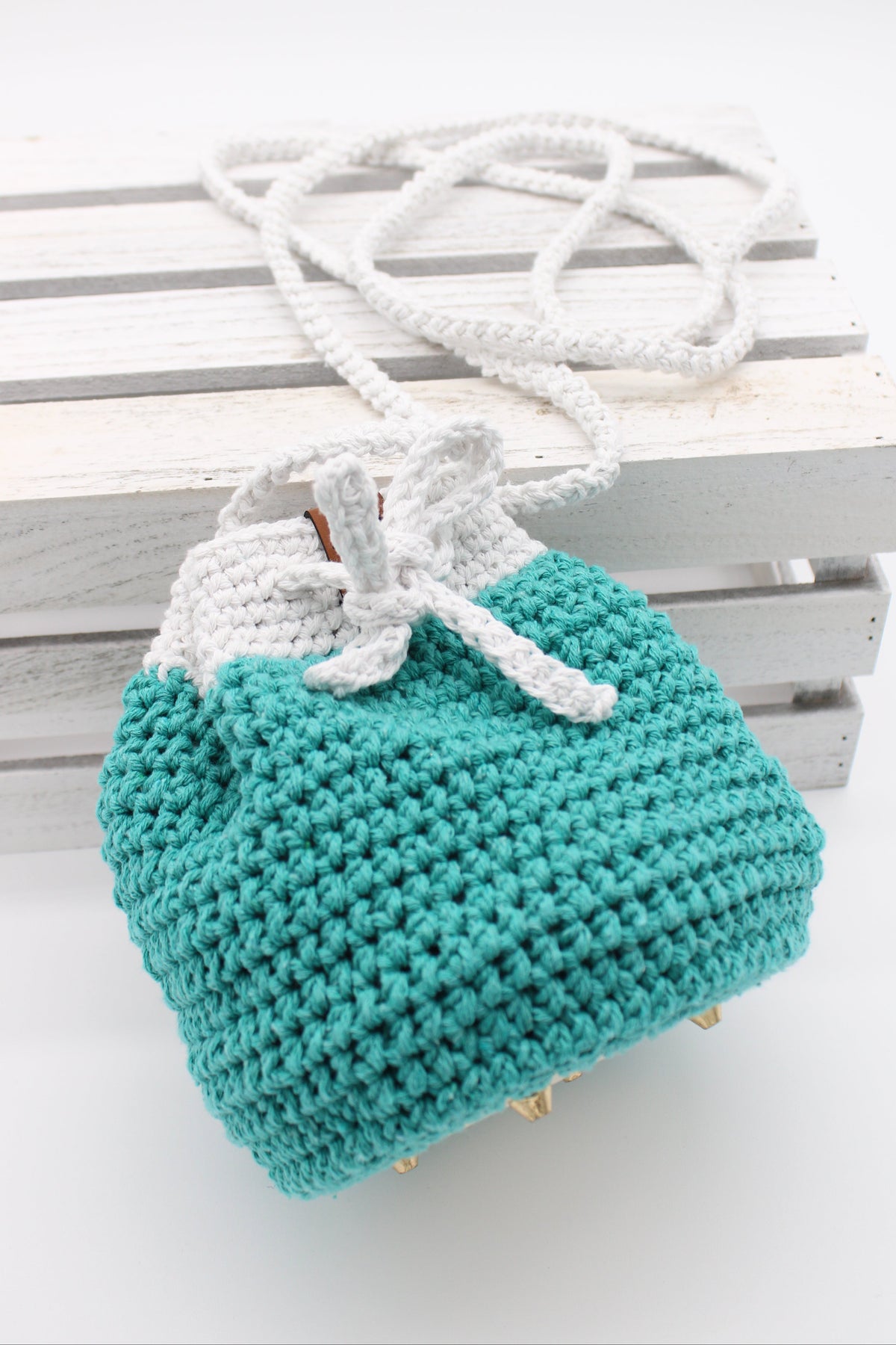 Blue Crochet Drawstring Purse