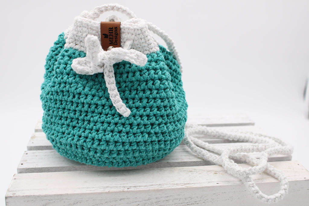 Blue Crochet Drawstring Purse