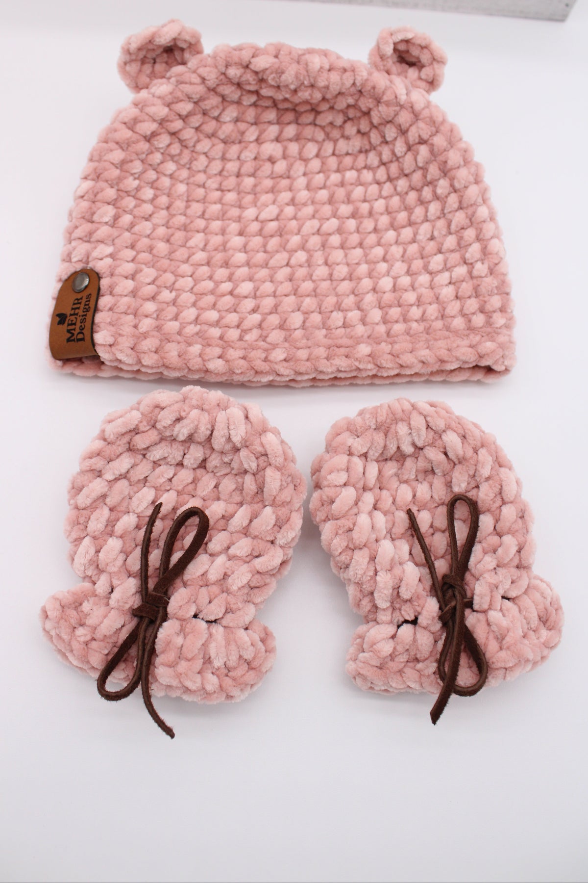 Teddy Pink Hat & Mitten Set