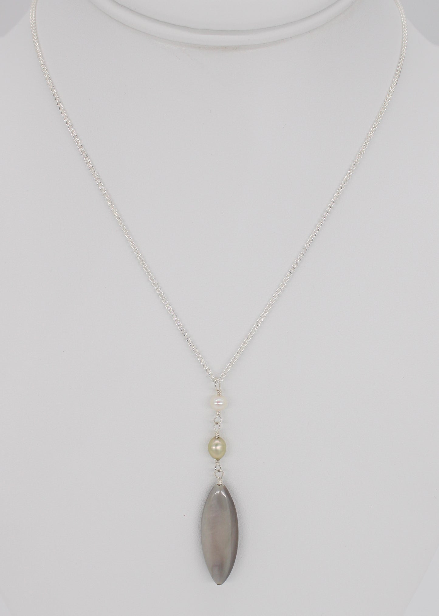 Silver Pearl & Shell Locket Necklace