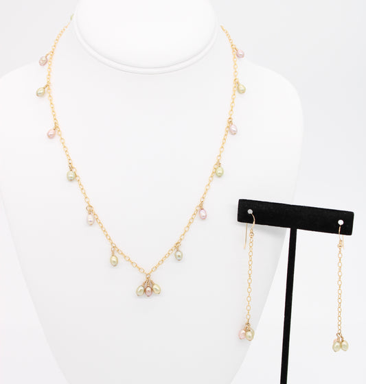 Dangle Freshwater Pearl Necklace & Earring Set