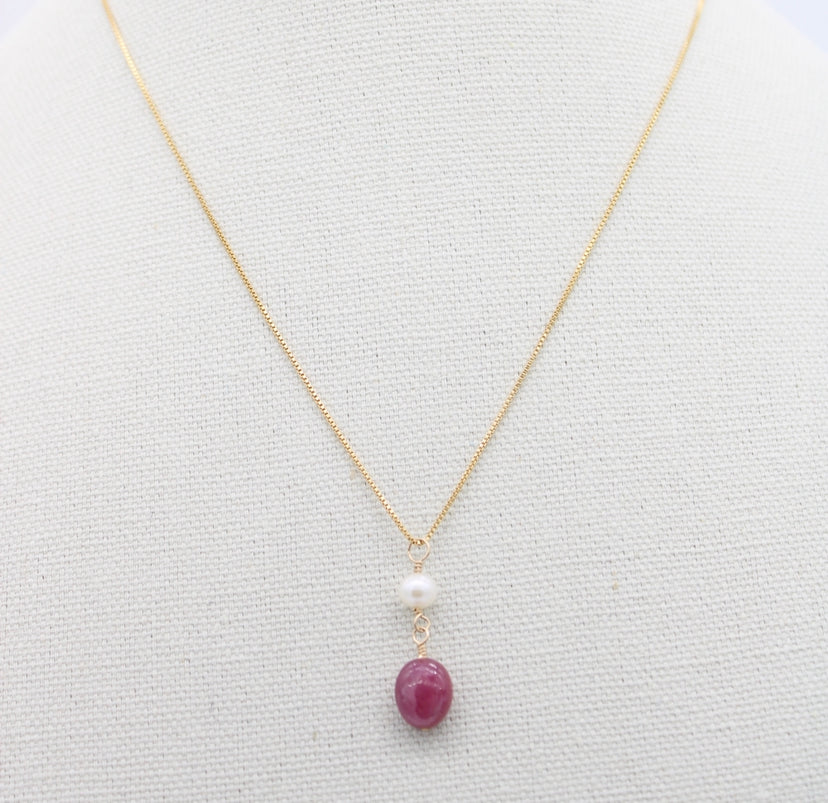 Pearl & Ruby Locket Necklace