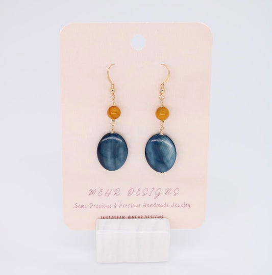 Blue Shell & Amber Earring