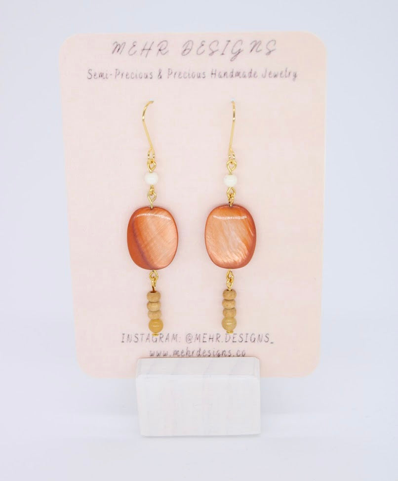 Wood & Shell Orange Earrings